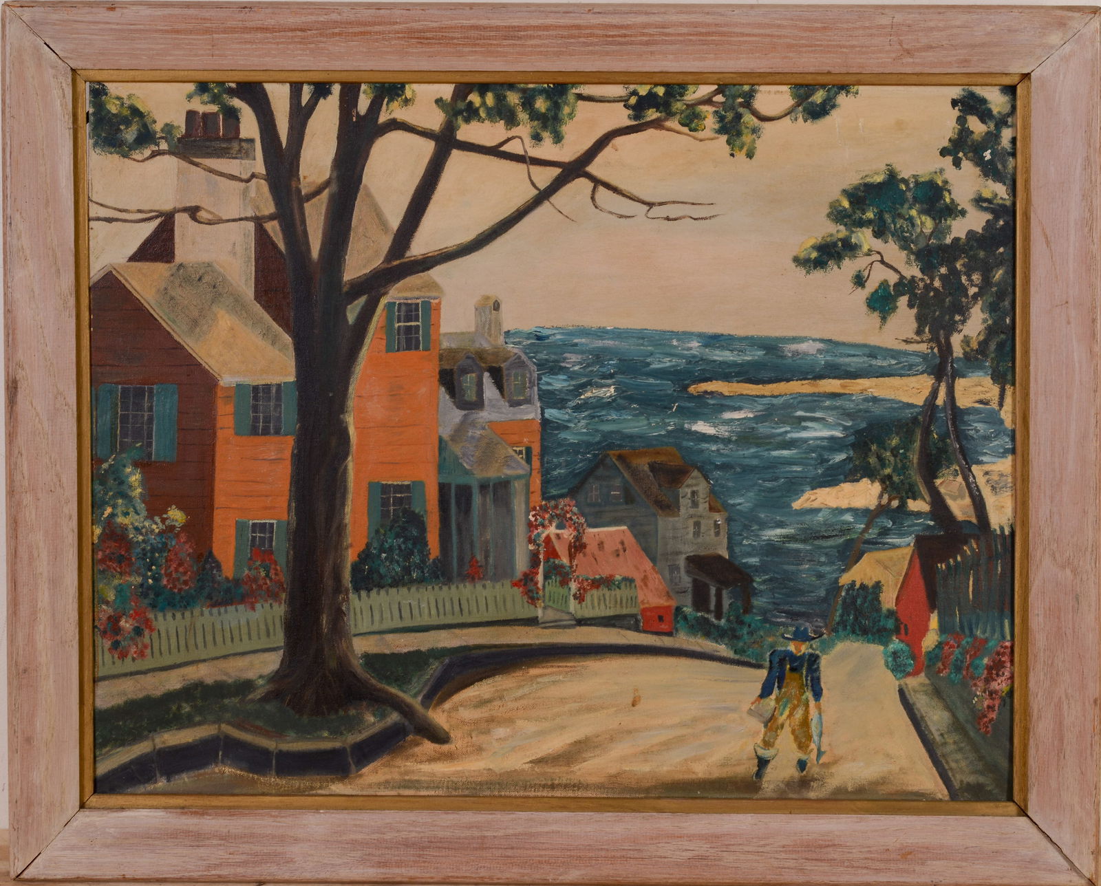 Mid Century Painting of a Fisherman.: Oil on board, 21 1/2 x 27 1/2 inches, frame 26 x 32 inches.