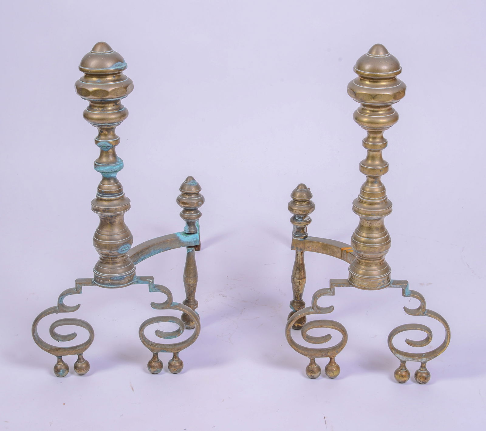 Fine Early 19th C Brass Andirons, (1 of 2)