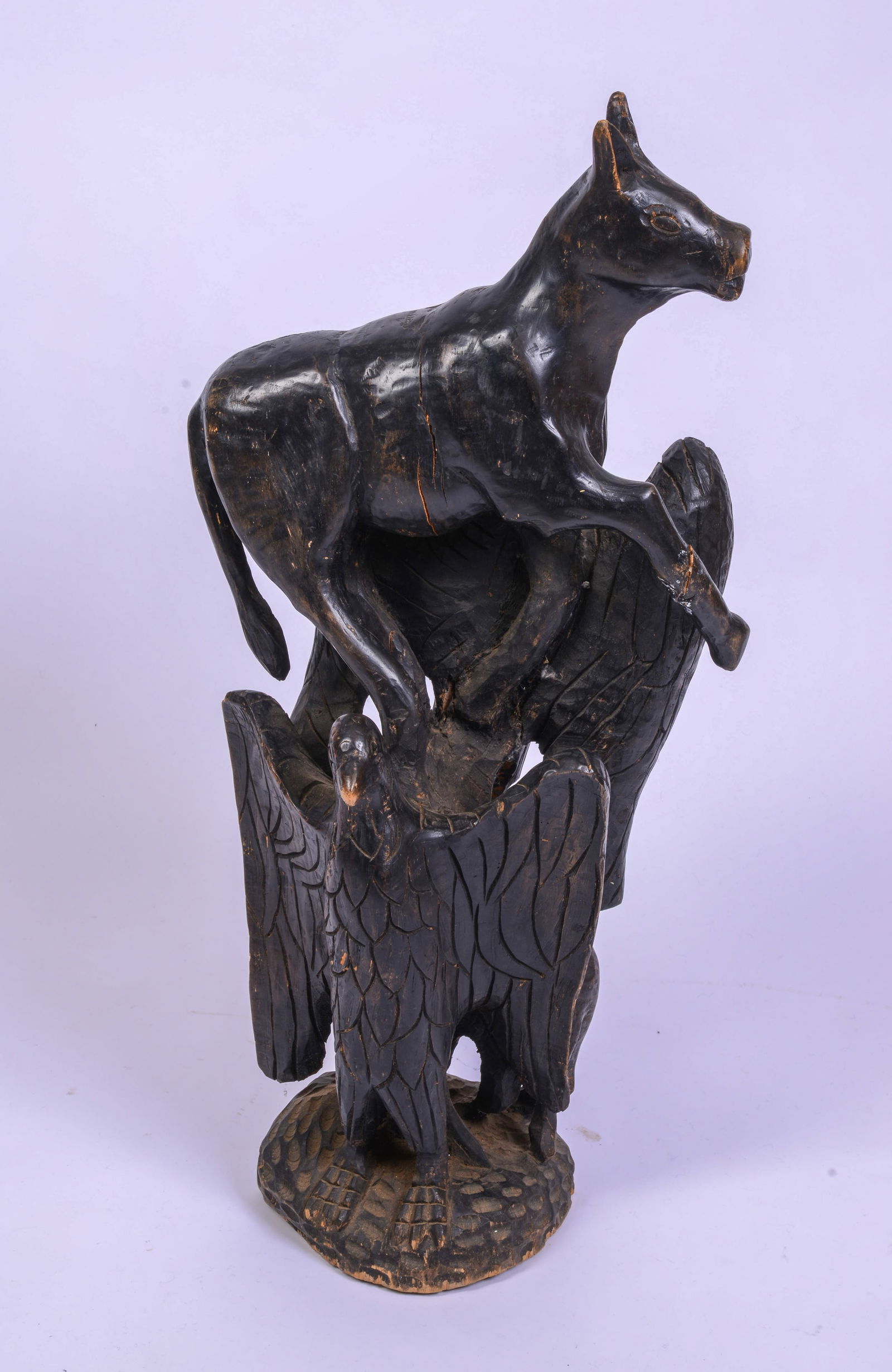 19th C Wood Carving of Donkey over Eagle. (1 of 5)