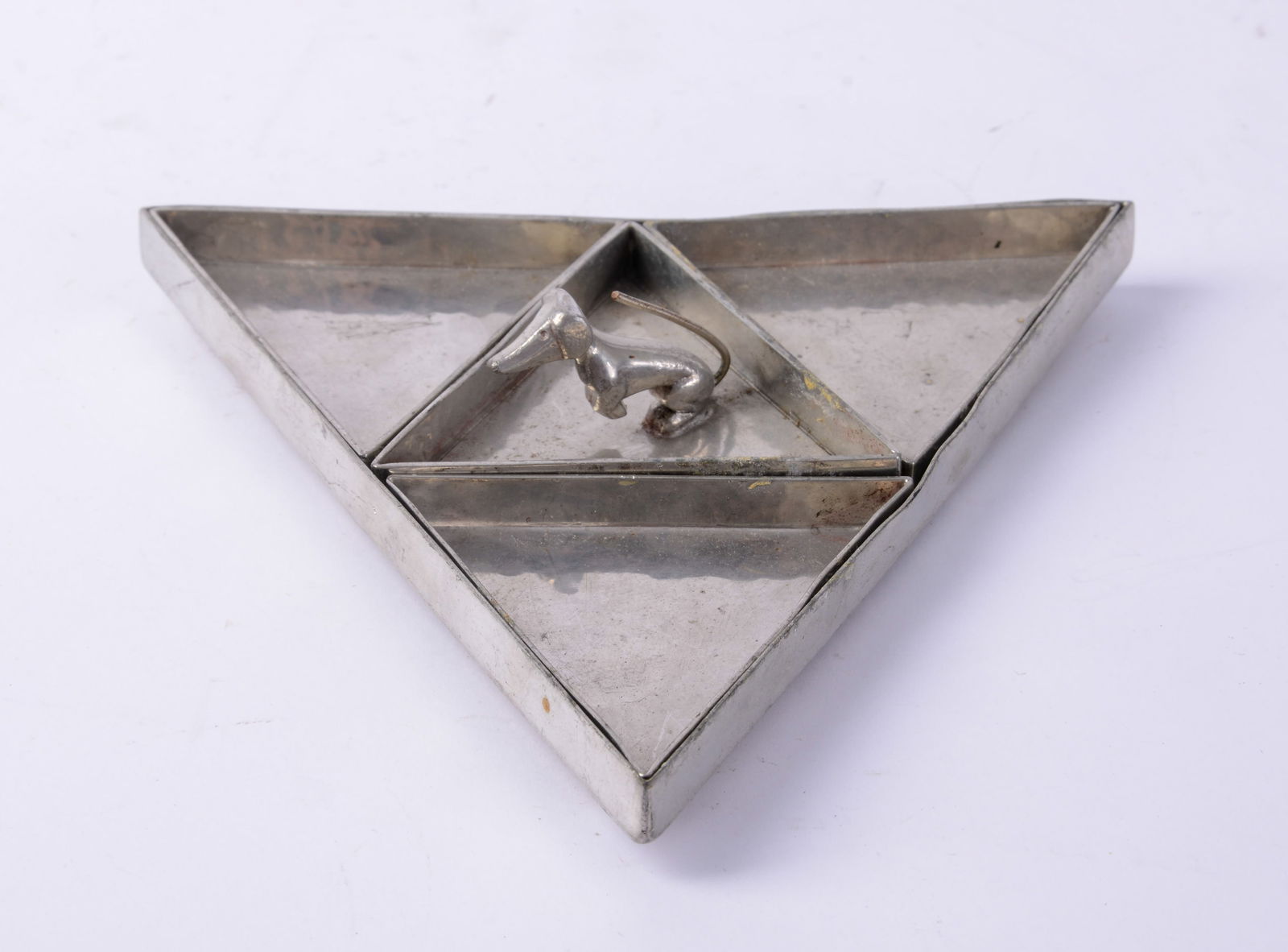 Danish Silver Plate Dish With Dachshund.: 5.5 x 6 inches.