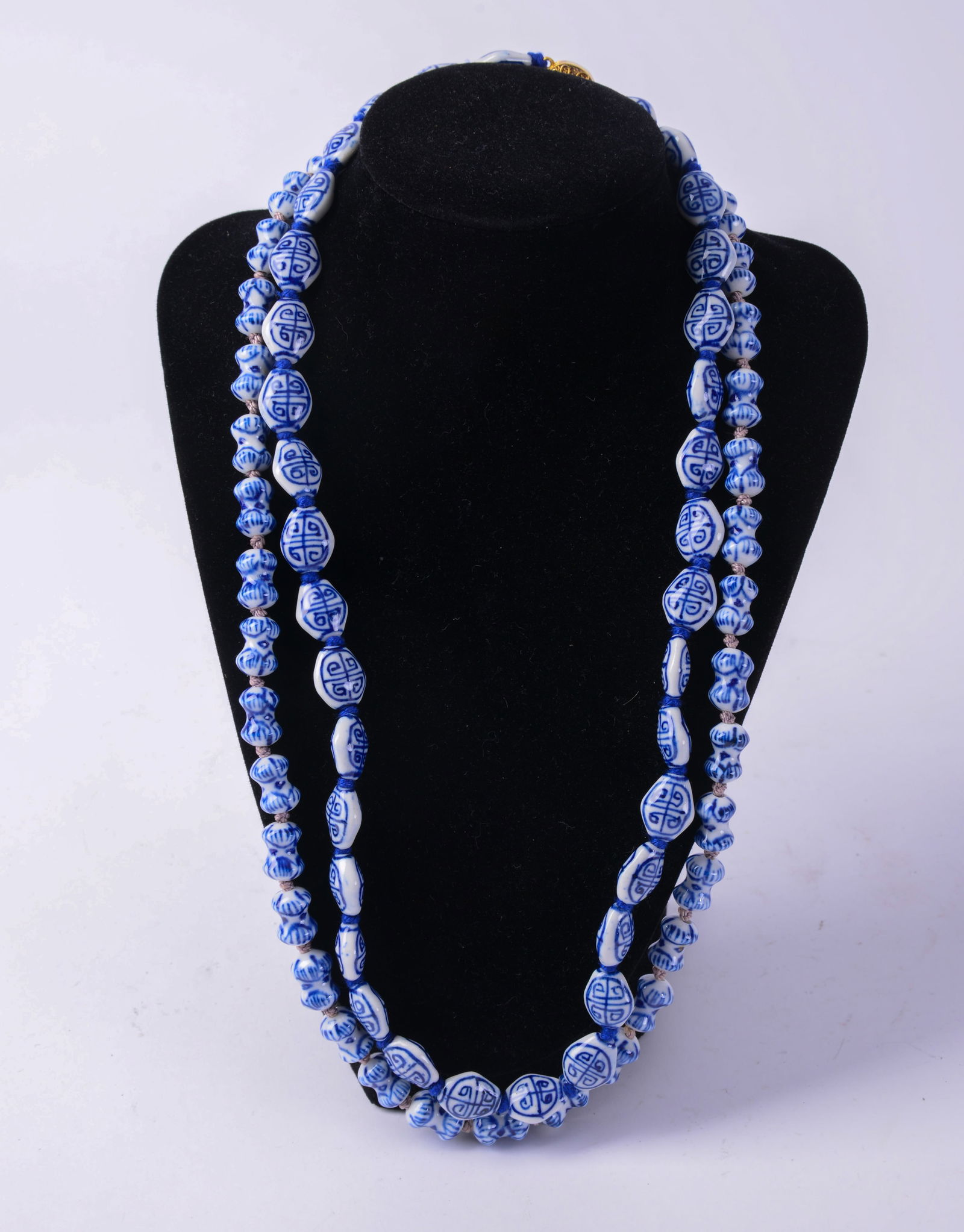 Two Chinese Blue and White Beaded Necklaces. (1 of 2)