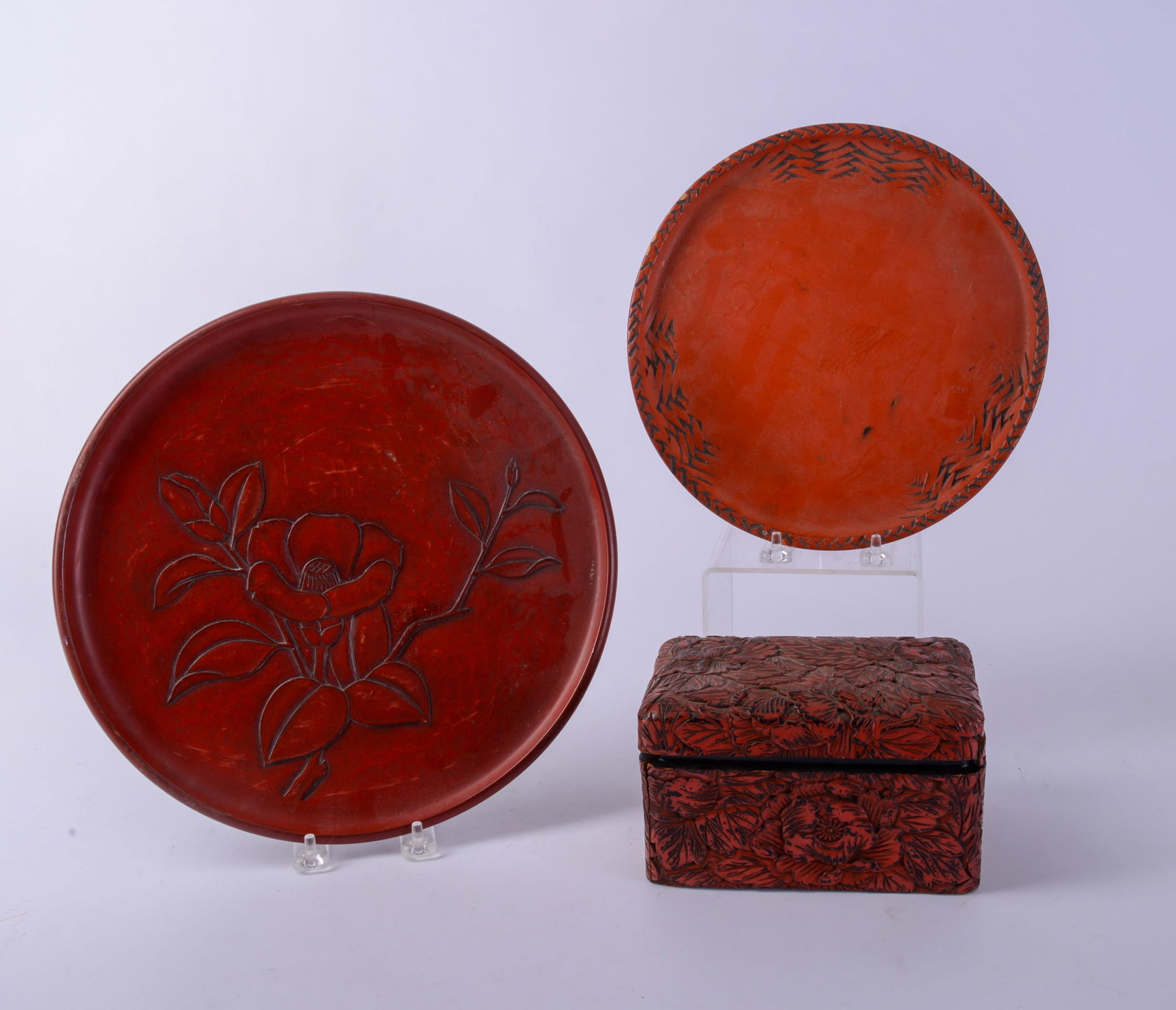 Three Chinese Red Lacquer Items. (1 of 5)