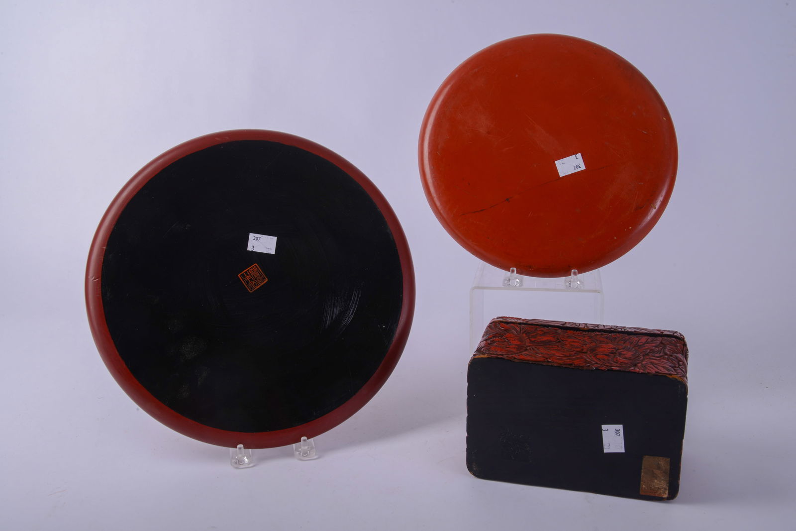Three Chinese Red Lacquer Items. - 5