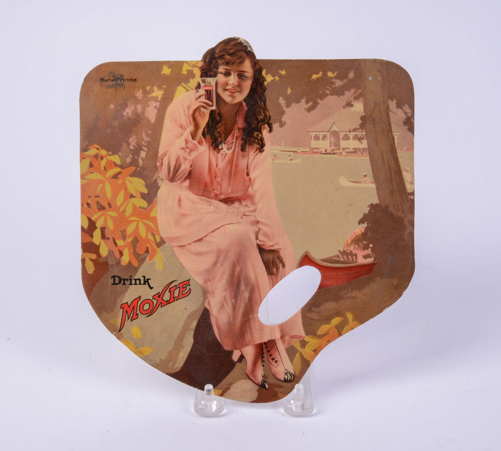 Moxie Advertising Hand Fan With Frances Pritchard.: 9.5 x 8.5 inches, good condition.