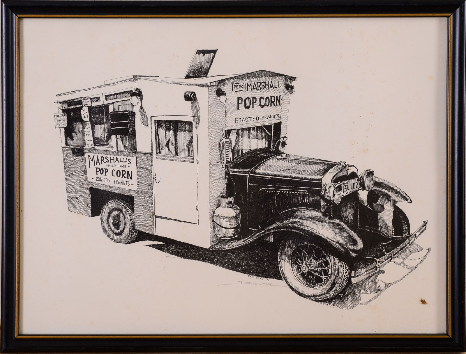 Dan Cake. Marshall's Popcorn Stand.: Auburn, Maine. Lithograph, pencil signed, frame 13 x 17 inches.