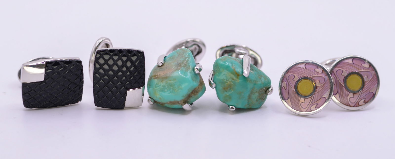 Three Pairs of Jan Leslie Sterling Silver Cufflinks.: New in bags.