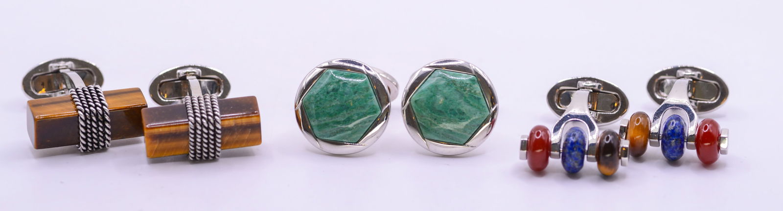 Three Pairs of Jan Leslie Sterling Silver Cufflinks.: New in bags.