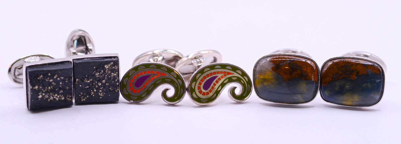 Three Pairs of Jan Leslie Sterling Silver Cufflinks.: New in bags.