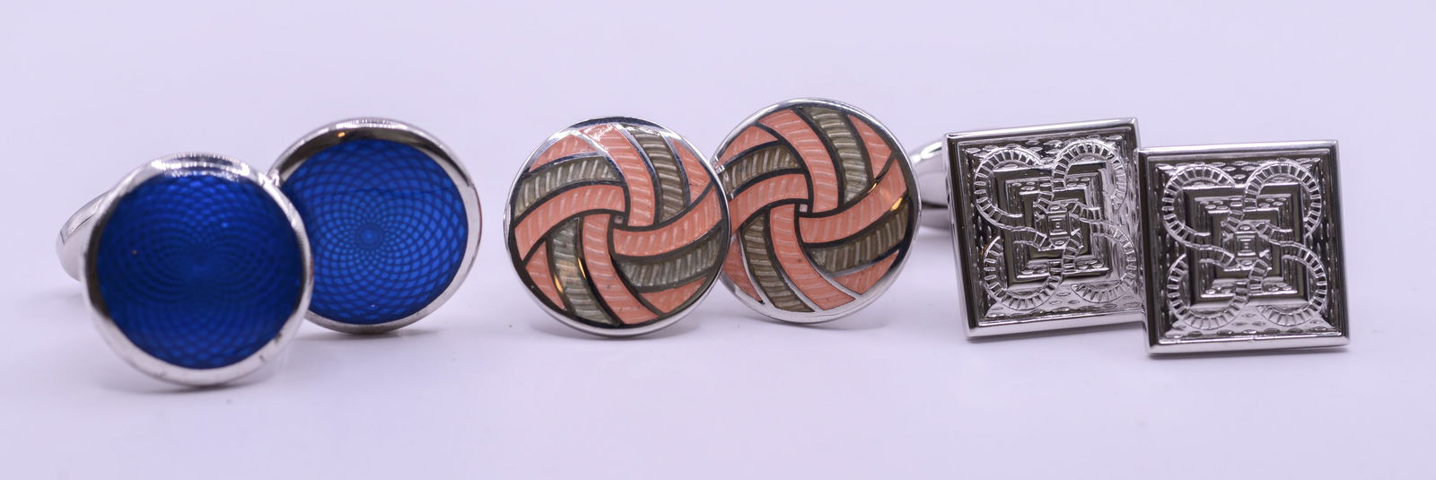 Three Pairs of Jan Leslie Sterling Silver Cufflinks.: New in bags.