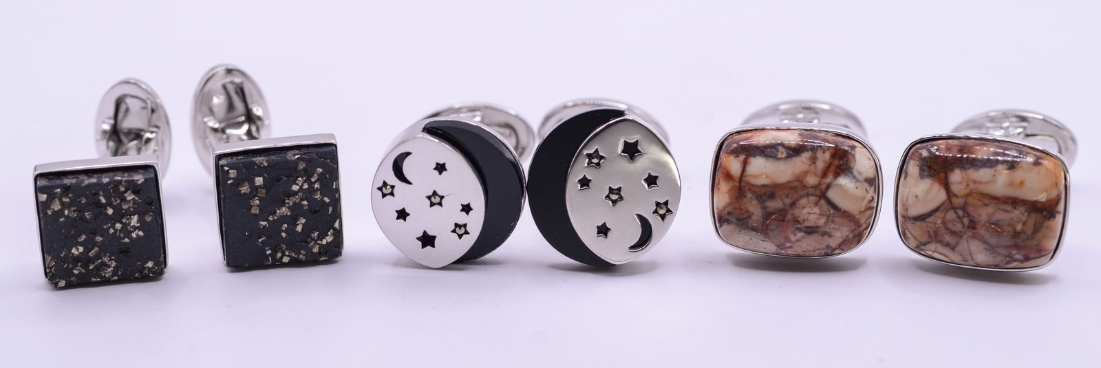 Three Pairs of Jan Leslie Sterling Silver Cufflinks.: New in bags.