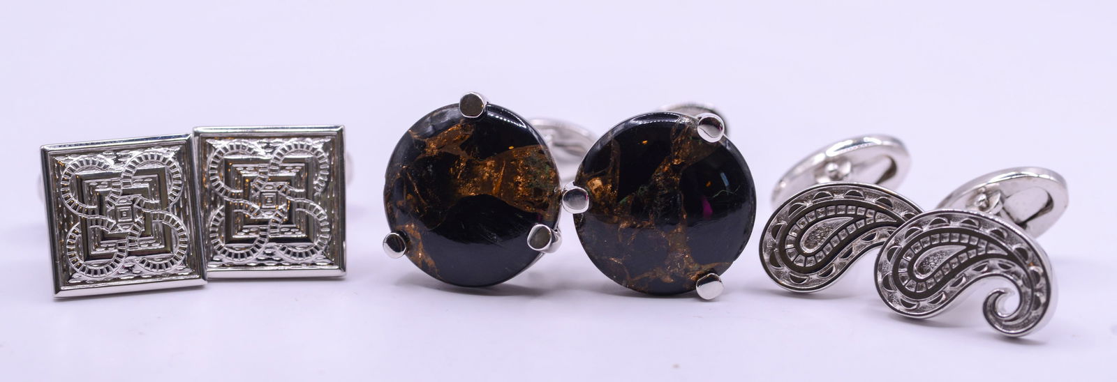 Three Pairs of Jan Leslie Sterling Silver Cufflinks.: New in bags.