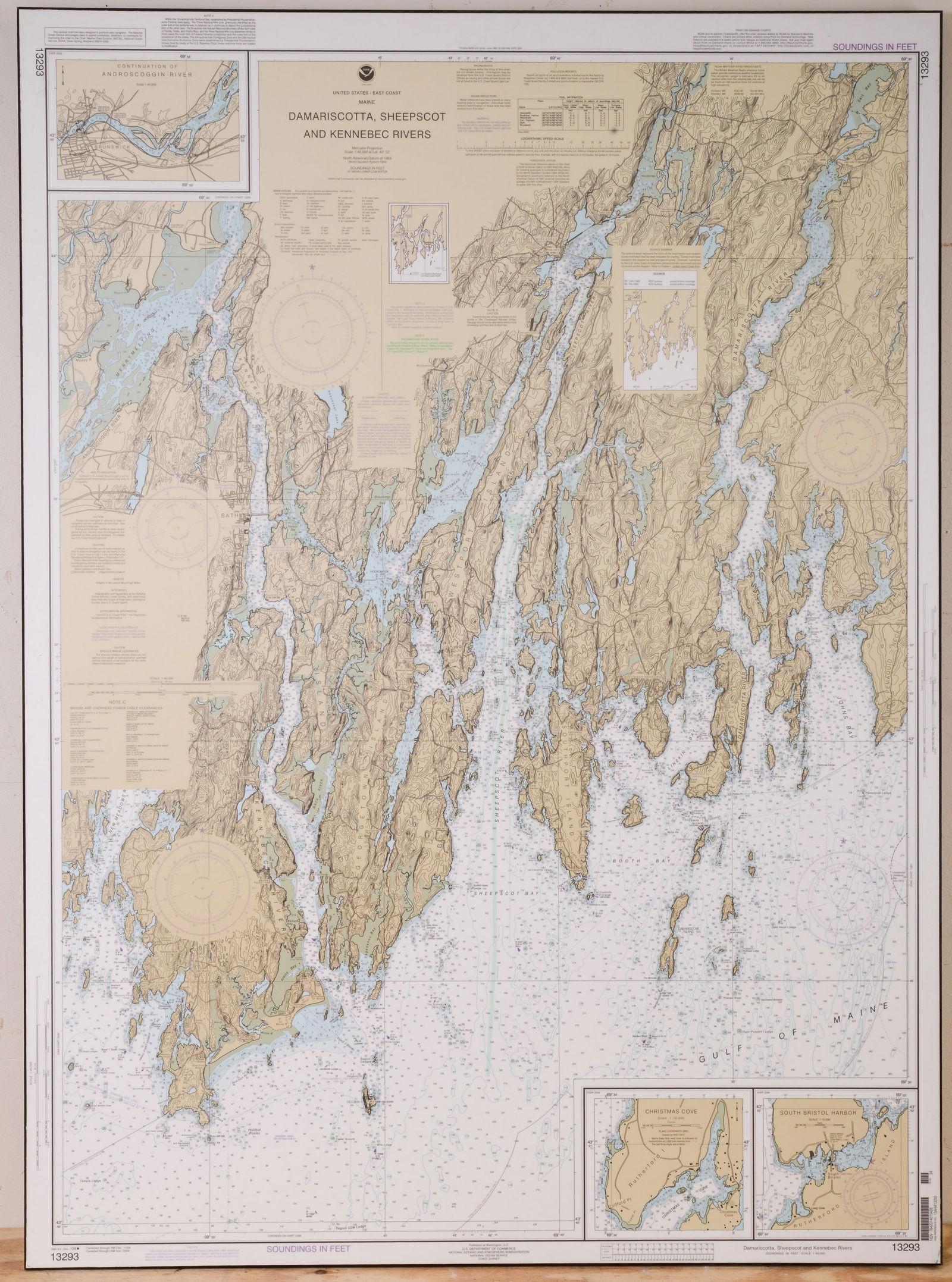 Mounted Chart of Damariscotta, Sheepscot and Kennebec Rivers. (1 of 5)