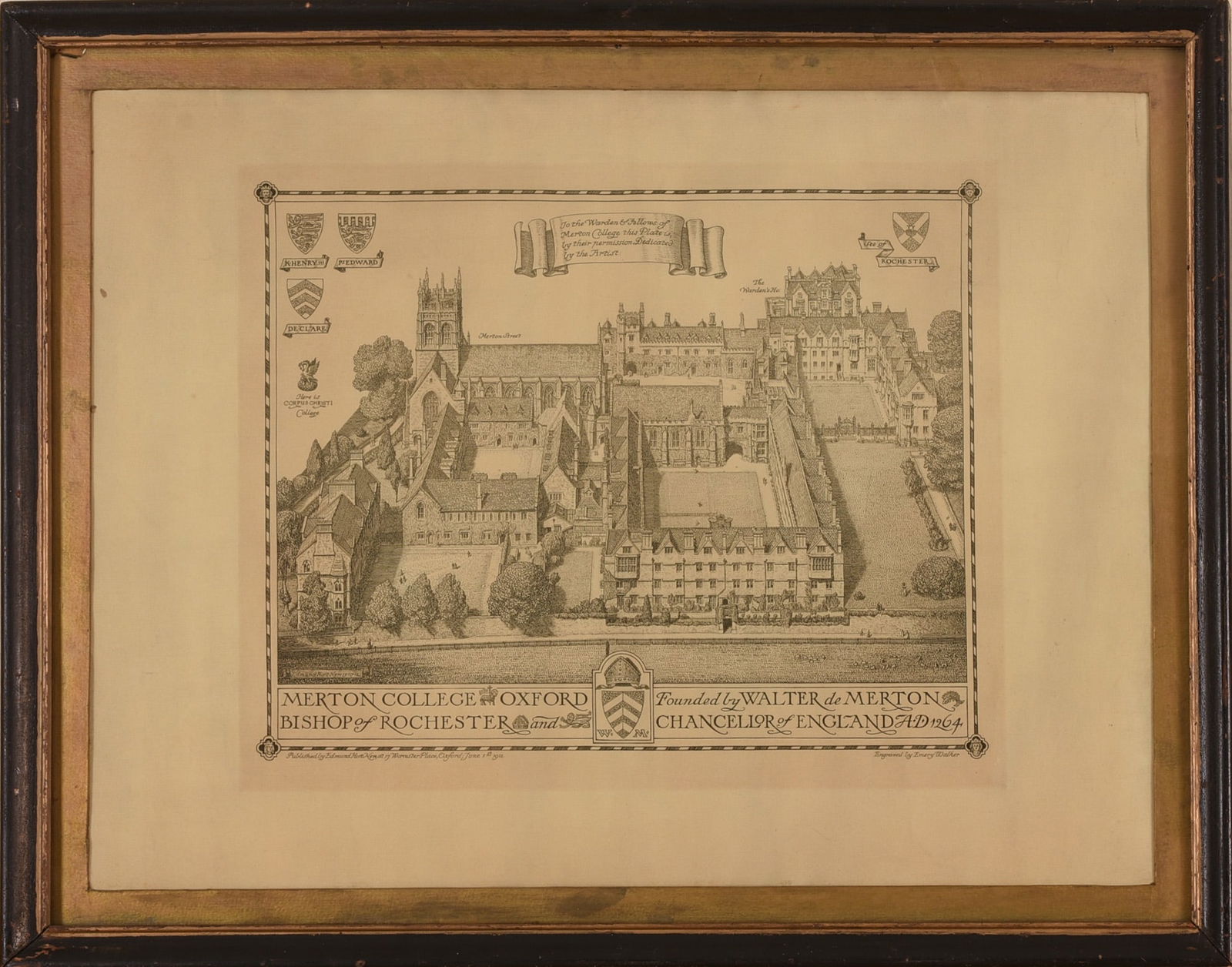EMERY WALKER ENGRAVING OF MERTON COLLEGE. (1 of 2)