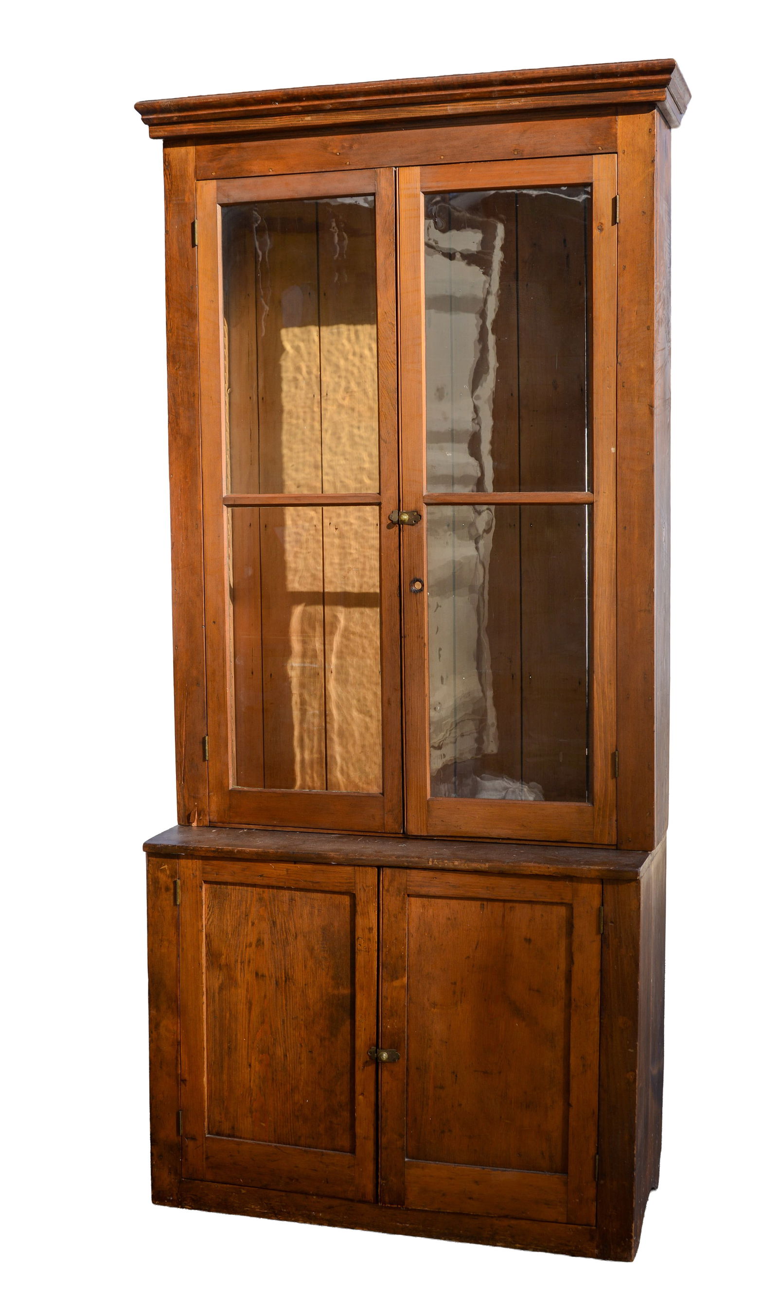 Pine Glass Front Hutch.: Height 90 inches, width 40 inches, depth 17 inches.