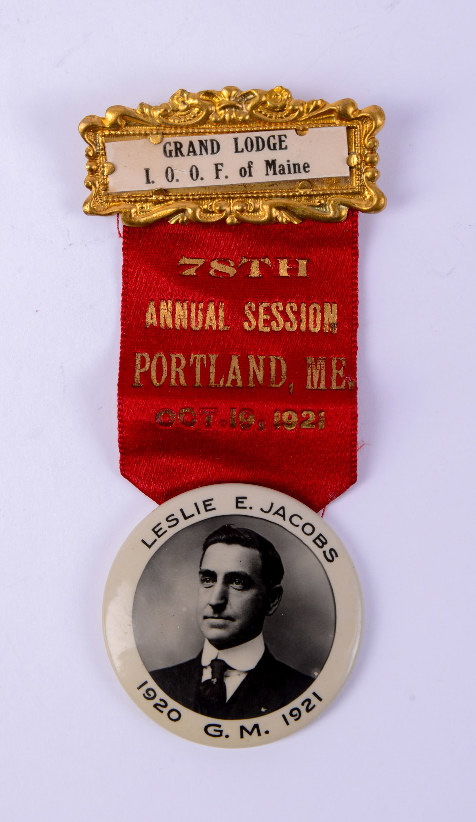 Grand Lodge of Maine 1920 Ribbon Badge.: 4 x 2 inches.