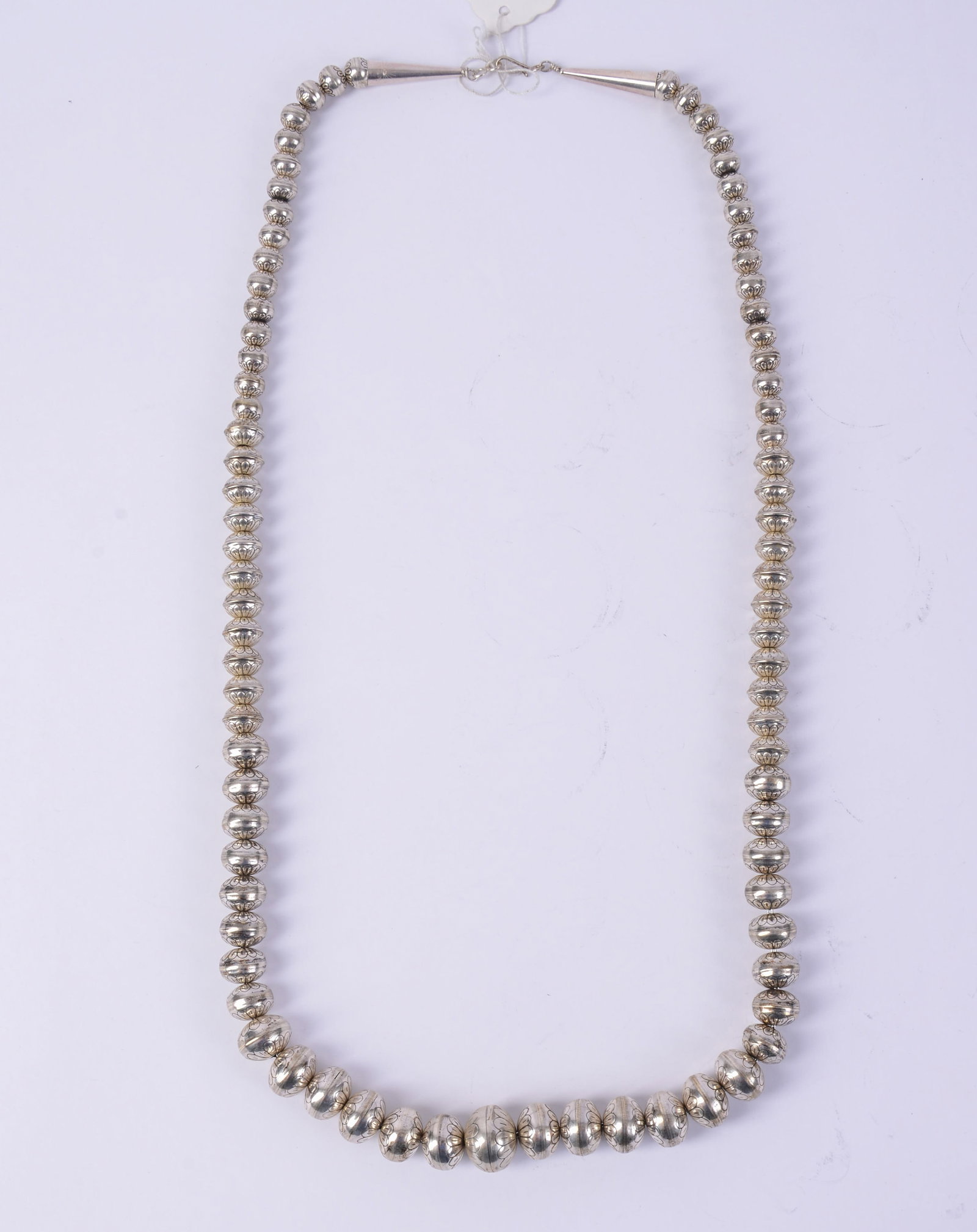 Sterling Silver Bead Necklace.: Length 29 inches, 90 grams.