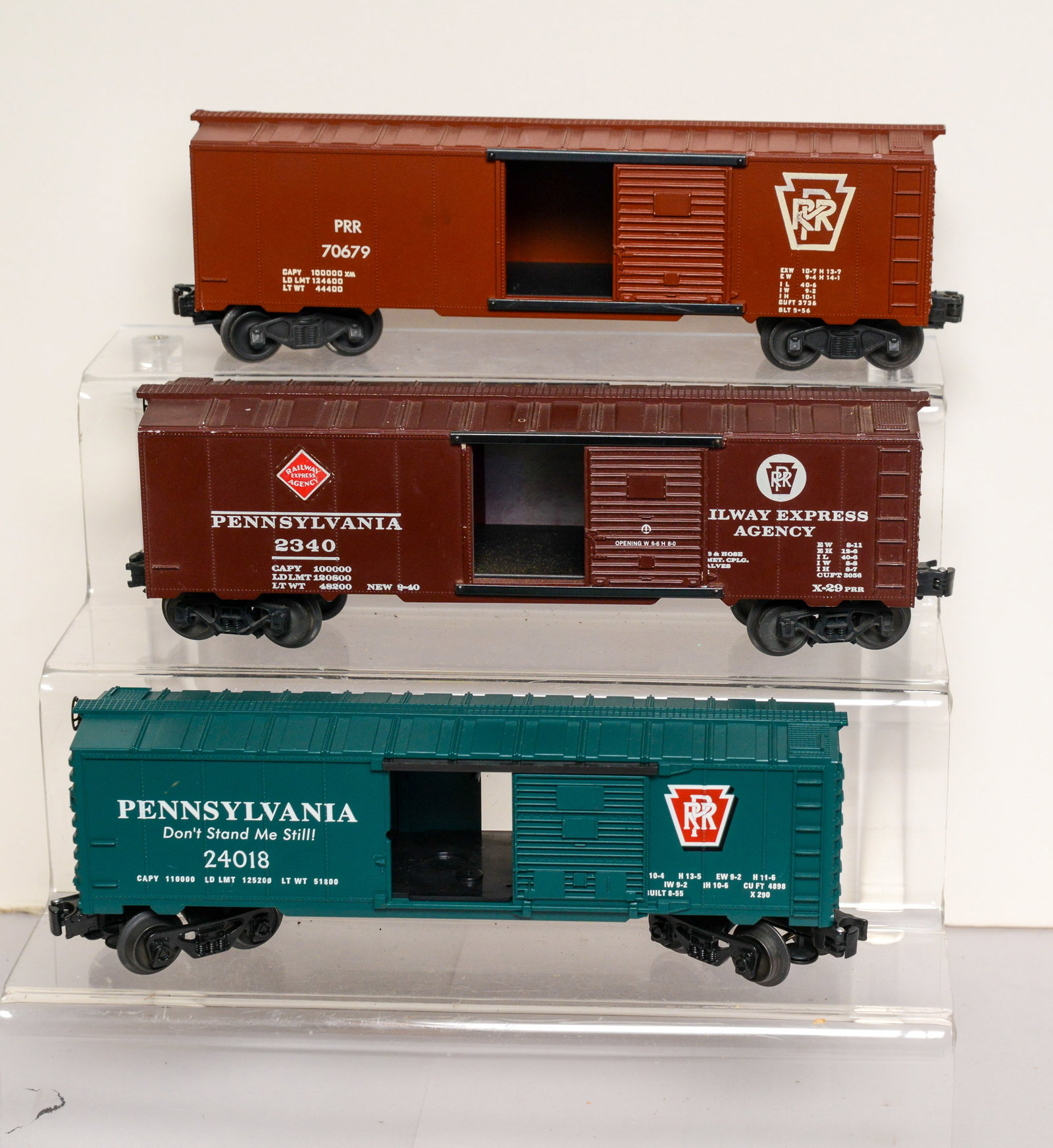 Three Pennsylvania Boxcars.: 70679, 2340, 24018.
