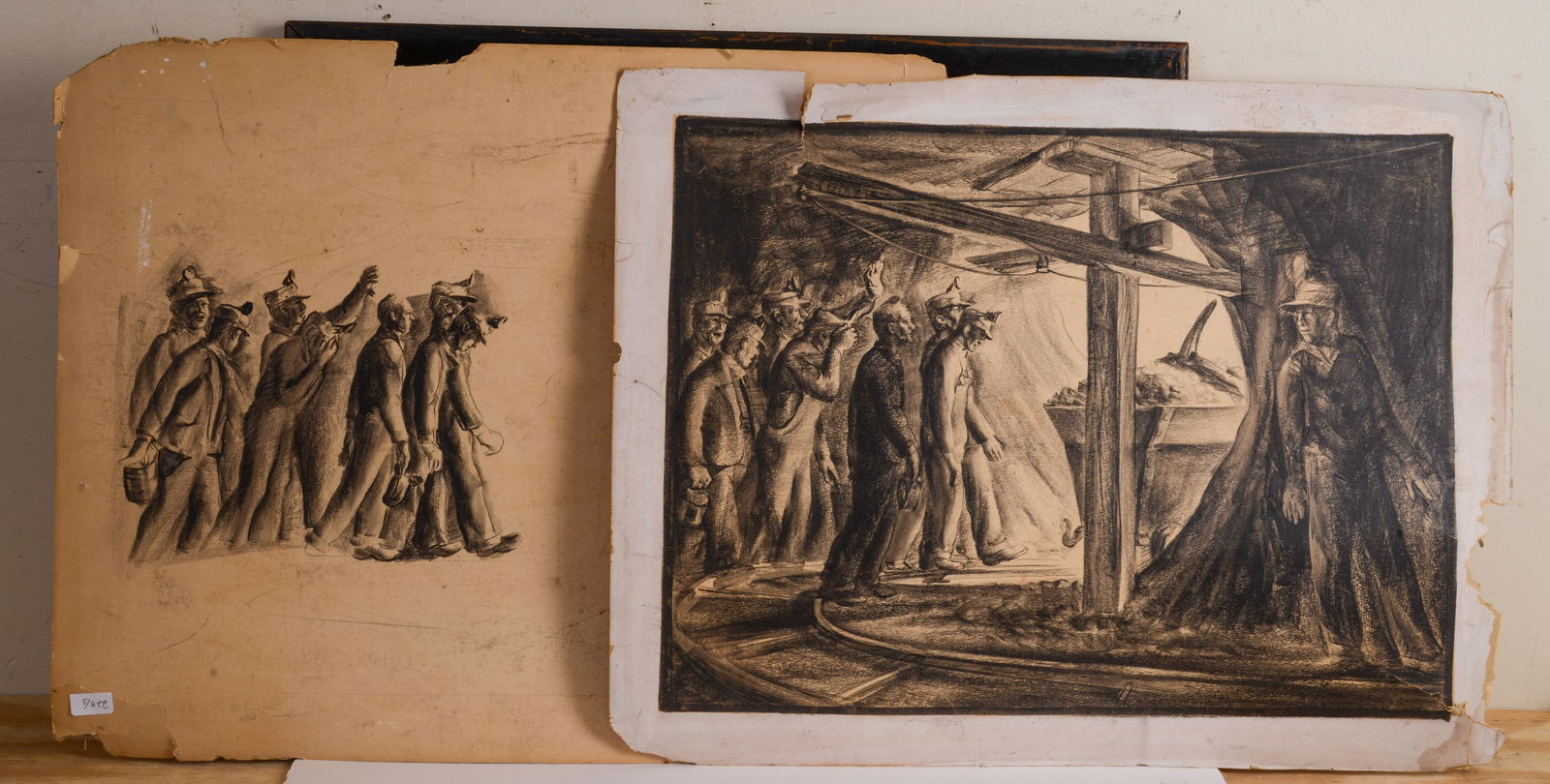 Three Peter Helck Lithographs.: One framed, 22 x 28 inches, and two others. Frame with some dirt, print in good condition. Unframed prints in poor condition.