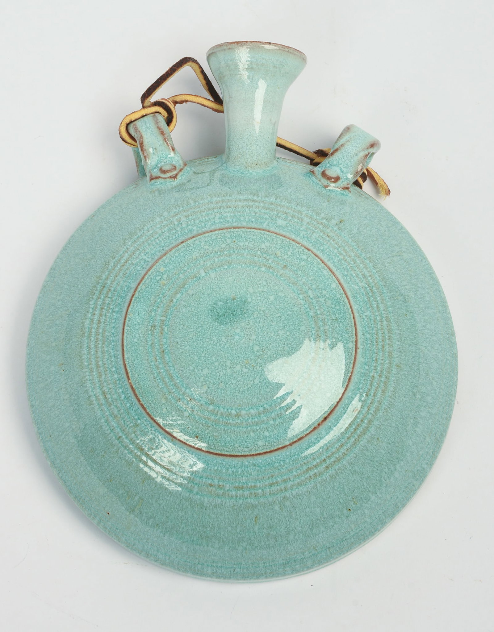 Decorated Turquoise Pottery Wall Vase by Richard Garrity.: 8.5 inches tall.