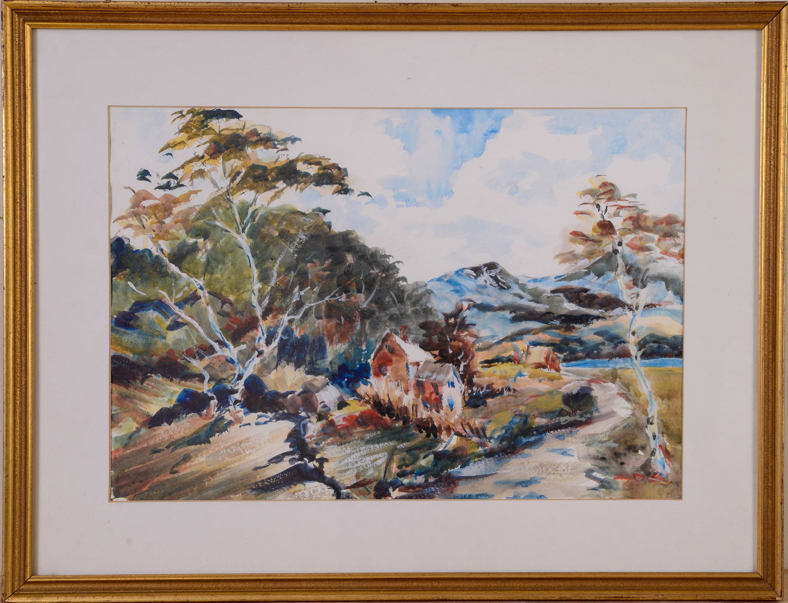 John Chetcuti A.W.S. (20th C. Rockport, MA) Mountain Home.: Watercolor on paper, 15 1/2 x 21 1/2 inches. Framed, 22 1/2 x 29 1/2 inches.