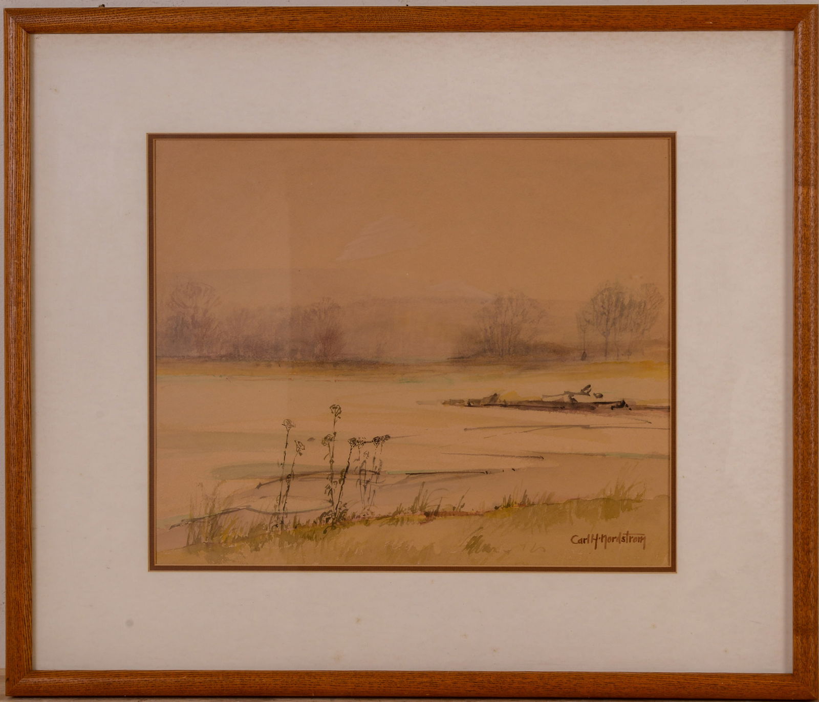 Carl H. Nordstrom (1876-1965 MA). Fall Landscape.: Watercolor on paper, signed LR. 14 x 17 inches, sight. Framed, 22 1/2 x 26 1/2 inches.