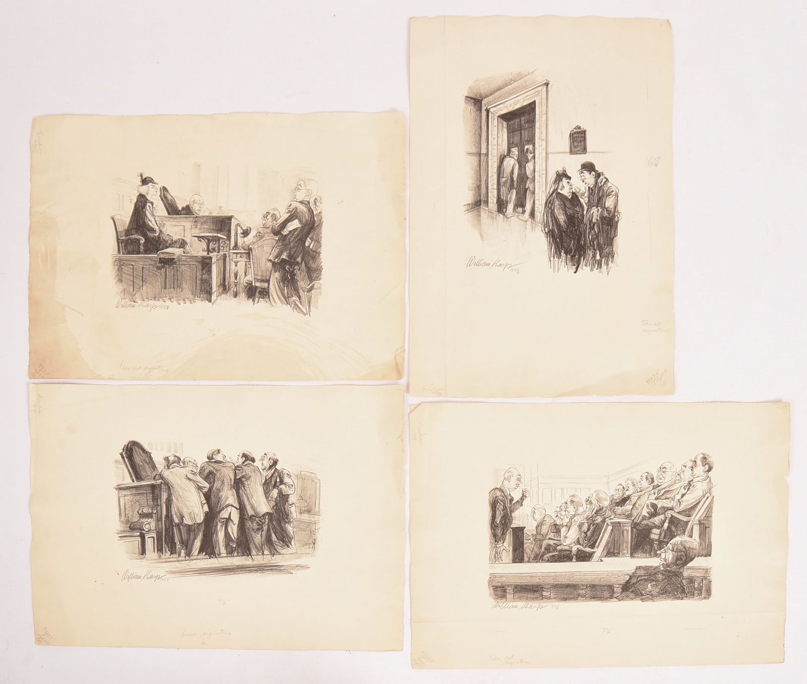 Four William Sharp Lithographs for Scribner's Magazine.: Pencil signed, with margin notes. Each sheet 23 x 15.5 inches.