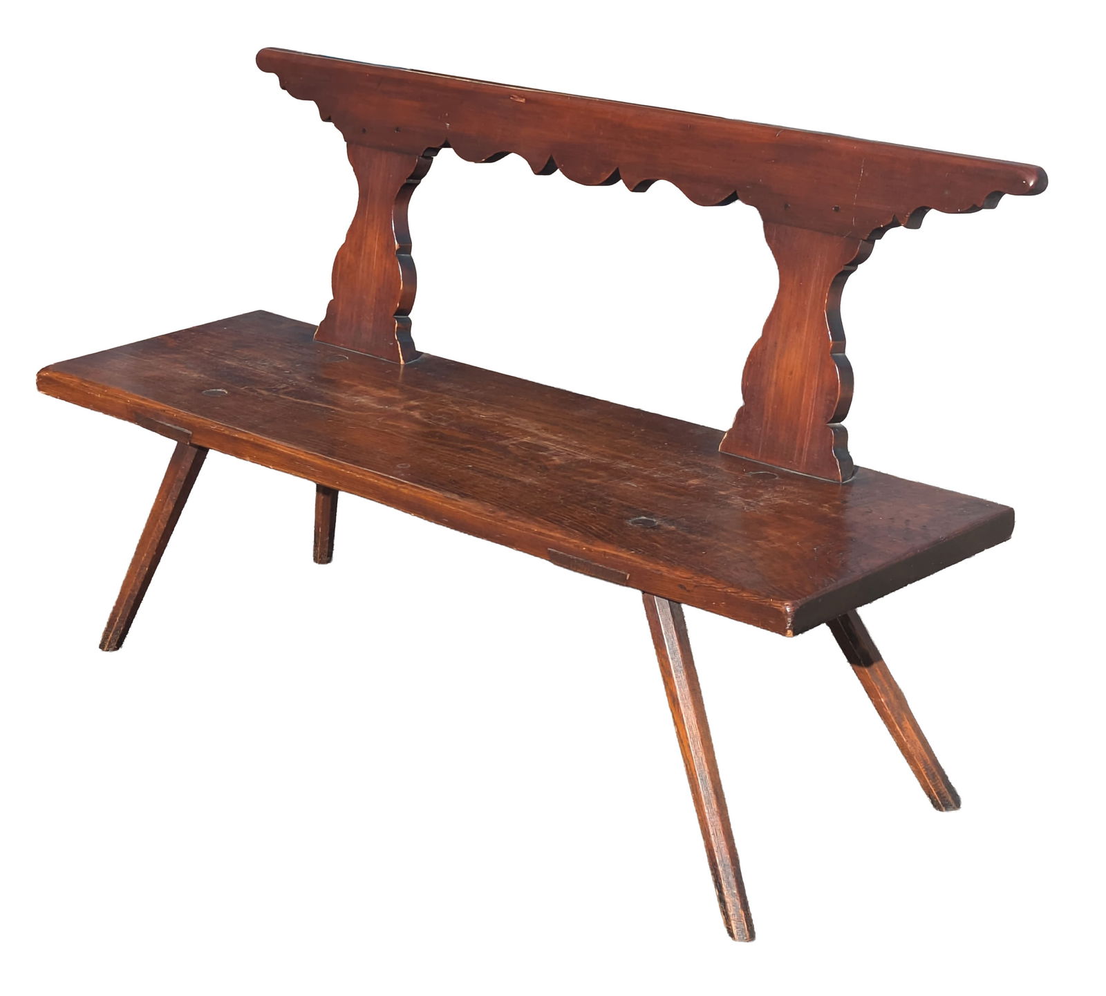 Pine Bench with Shaped Back.: Length 48 inches.