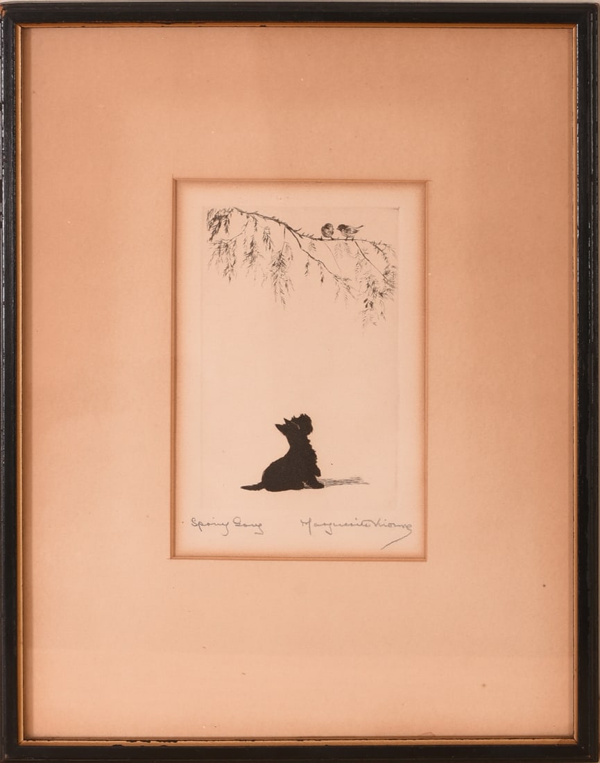 Marguerite Kirmse. Spring Song.: Pencil signed etching on paper. Image 5 x 3 inches. Framed, 12 x 9.5 inches.