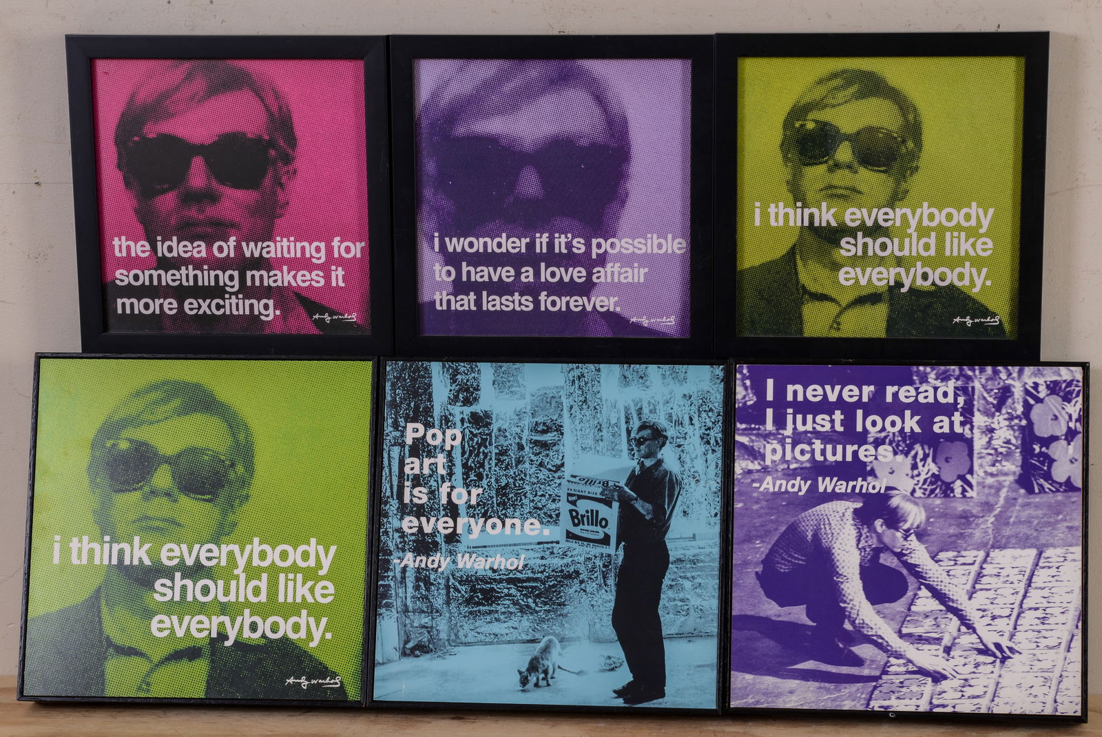 Six Prints, After Andy Warhol.: Frames 12 x 12 and 11 x 11 inches.