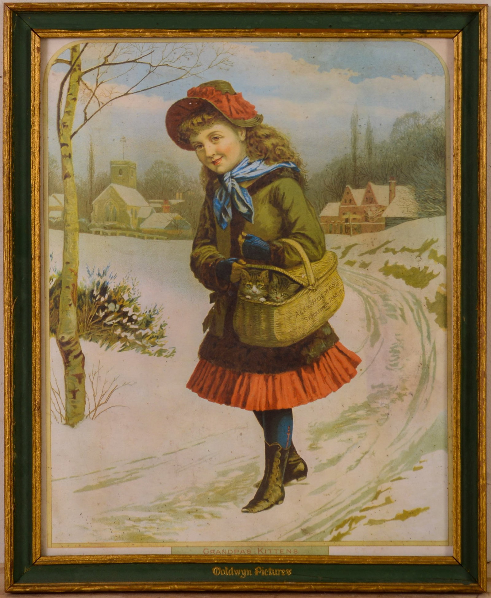 Grandma's Kittens Lithograph.: Framed, 16.5 x 13.5 inches.