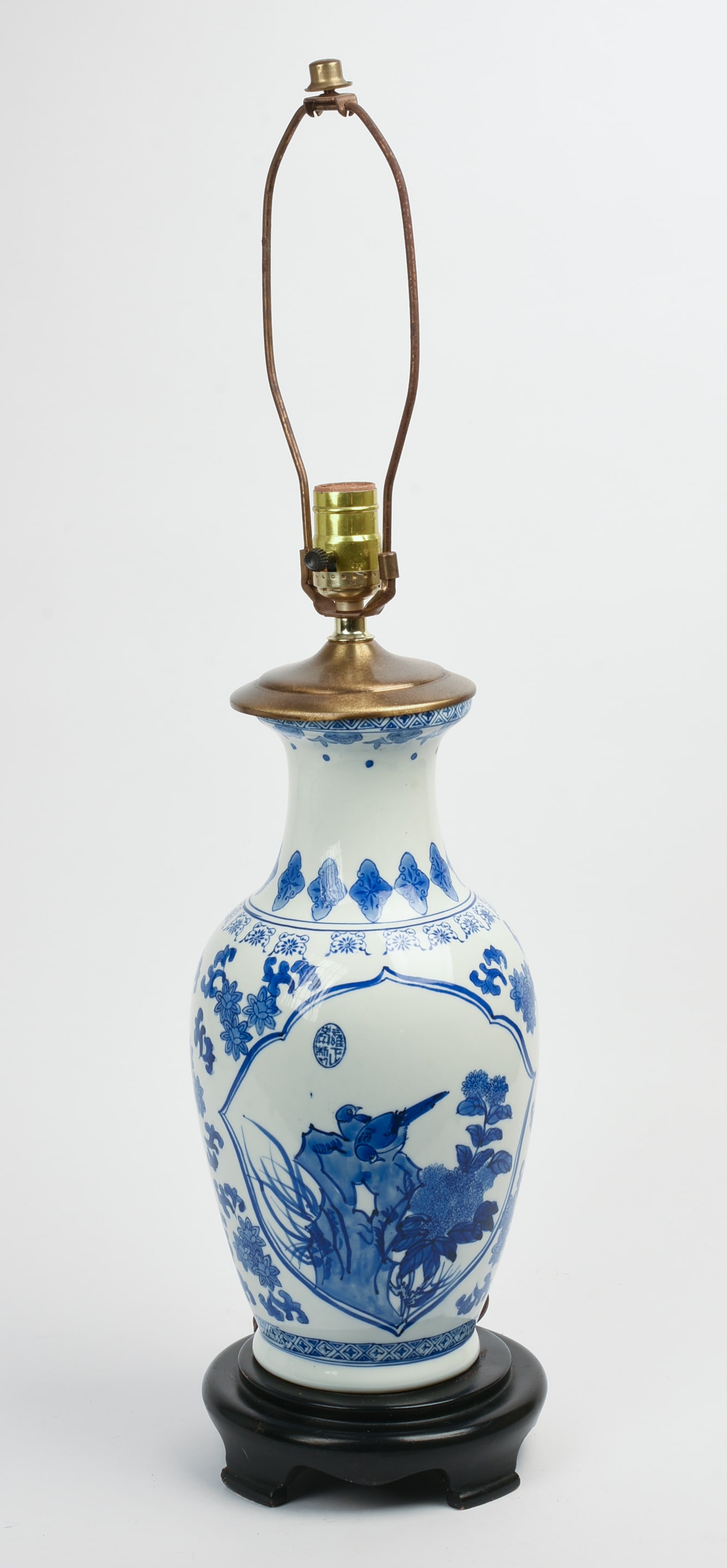 Blue and White Porcelain Table Lamp.: Height 28 inches.