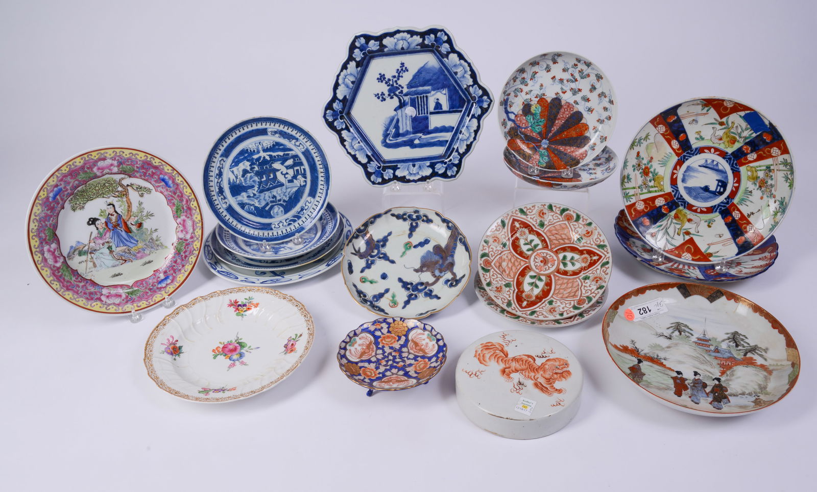 Large Group of Chinese Plates.: Including Canton and polychrome decorated. Largest diameter 10.75 inches. Canton plates with a few rim chips.