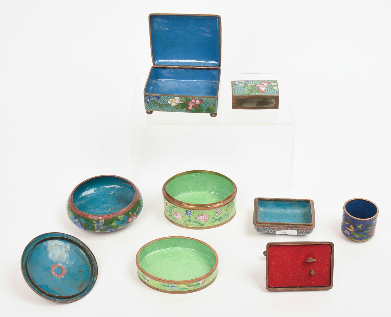 Four Enamel Covered Boxes. - 4