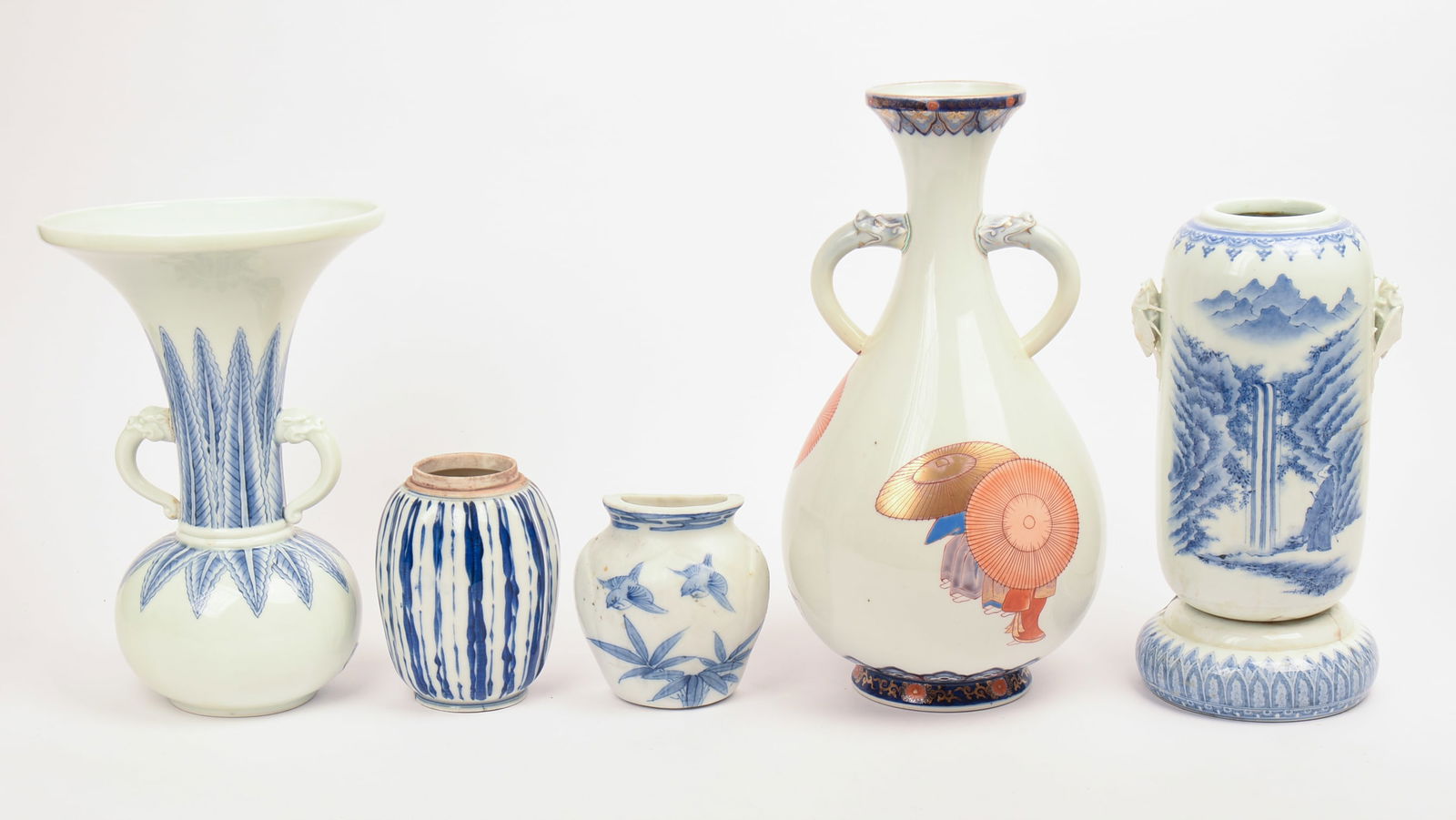 Five Chinese Vases.: Including a wall hanging vase. Tallest 13.25 inches. Good condition.