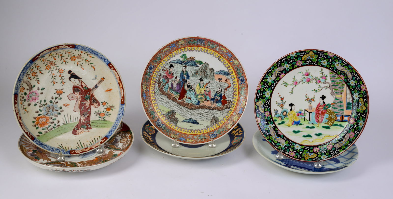 Six Chinese Porcelain Chargers.: Largest diameter 12 inches. Good condition.