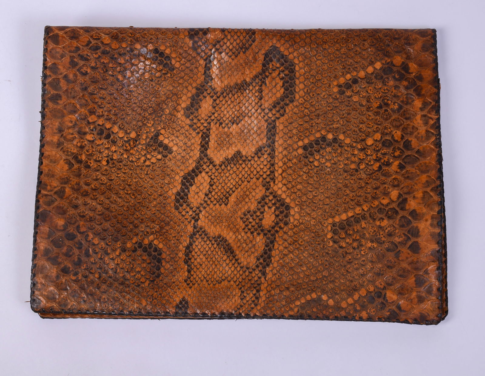 Snakeskin Foldover Folio.: Width 14.25 inches. Some wear.