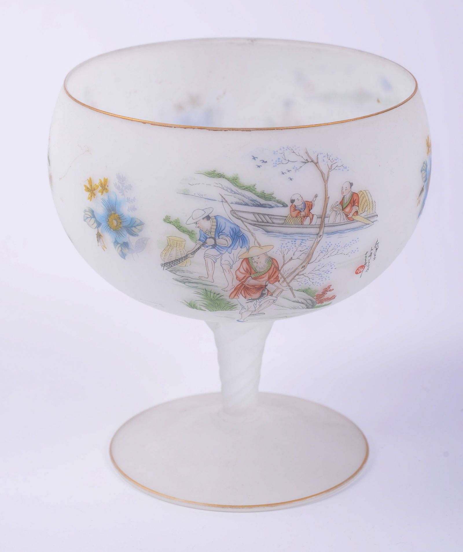 Chinese Painted Glass Compote.: Height 7.5 inches, good condition.