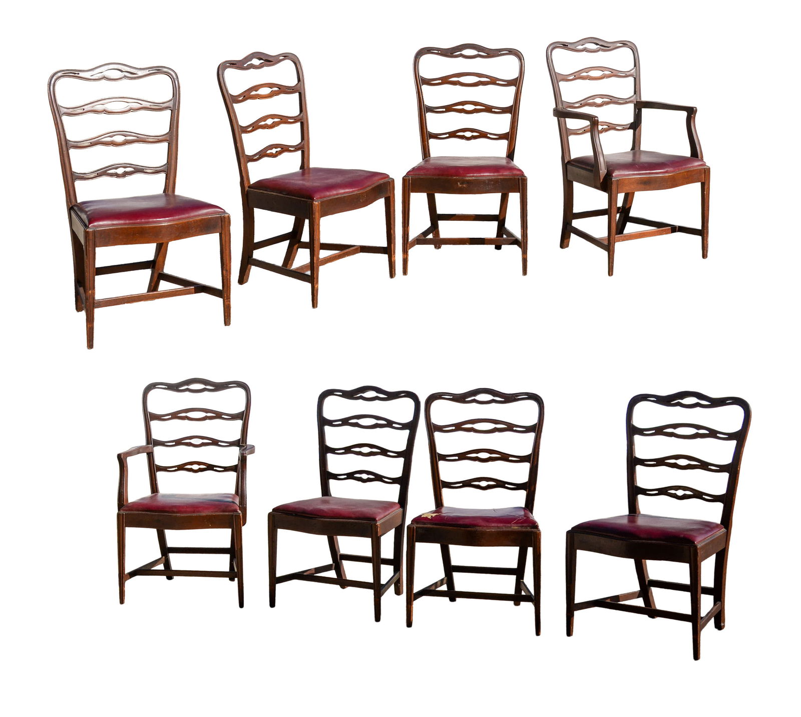 Eight Hepplewhite Ribbon Back Mahogany Dining Chairs.: Height 38 inches, seat height 18 inches, width 21 inches, depth 17 inches. Provenance: Pook & Pook, May 2, 2025, lot 330. Overall good condition with expected wear.