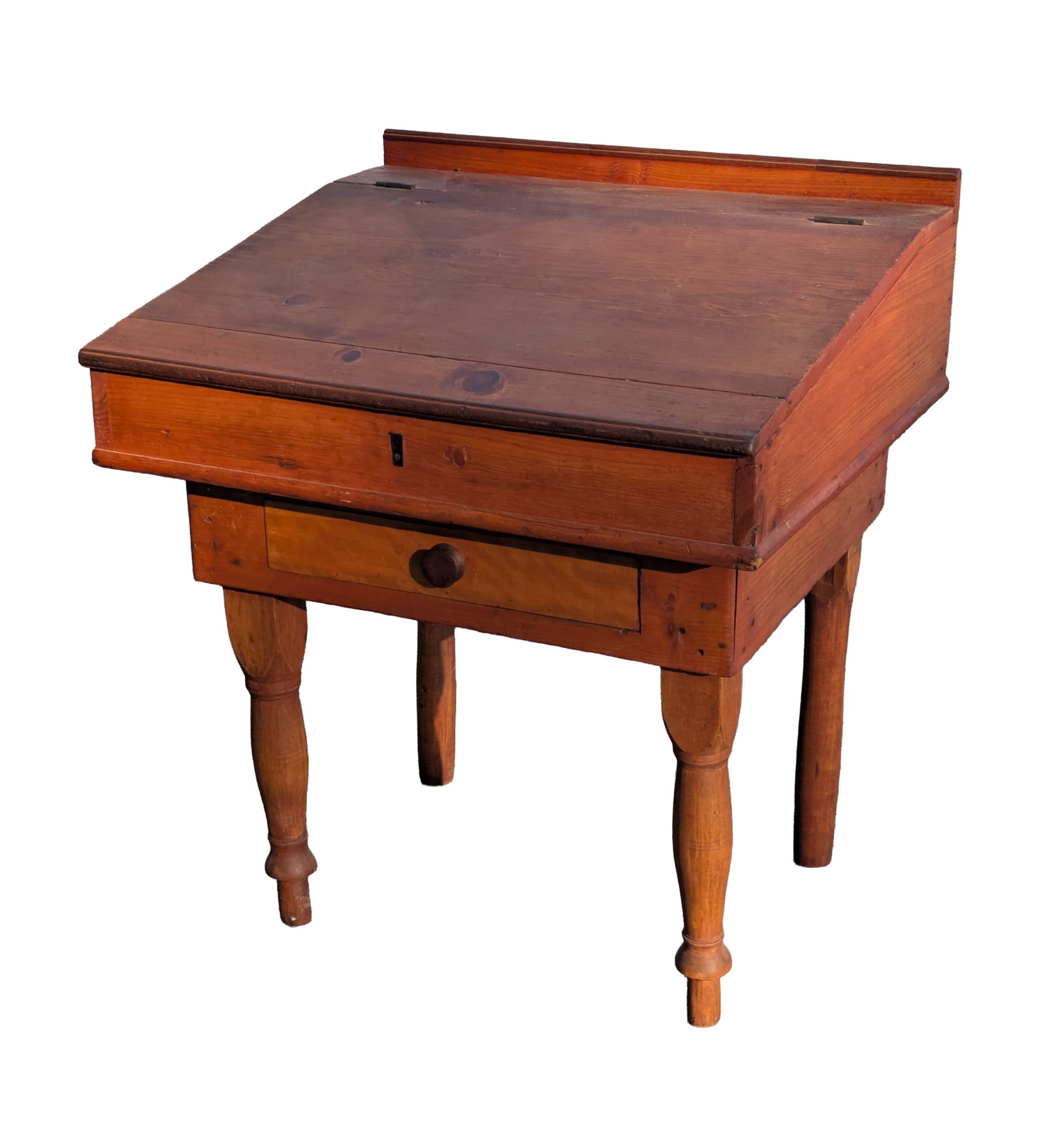 New England Pine Cashier's Desk.: Height 25 inches, width 35 inches, depth 25.5 inches. Legs are later replacements.