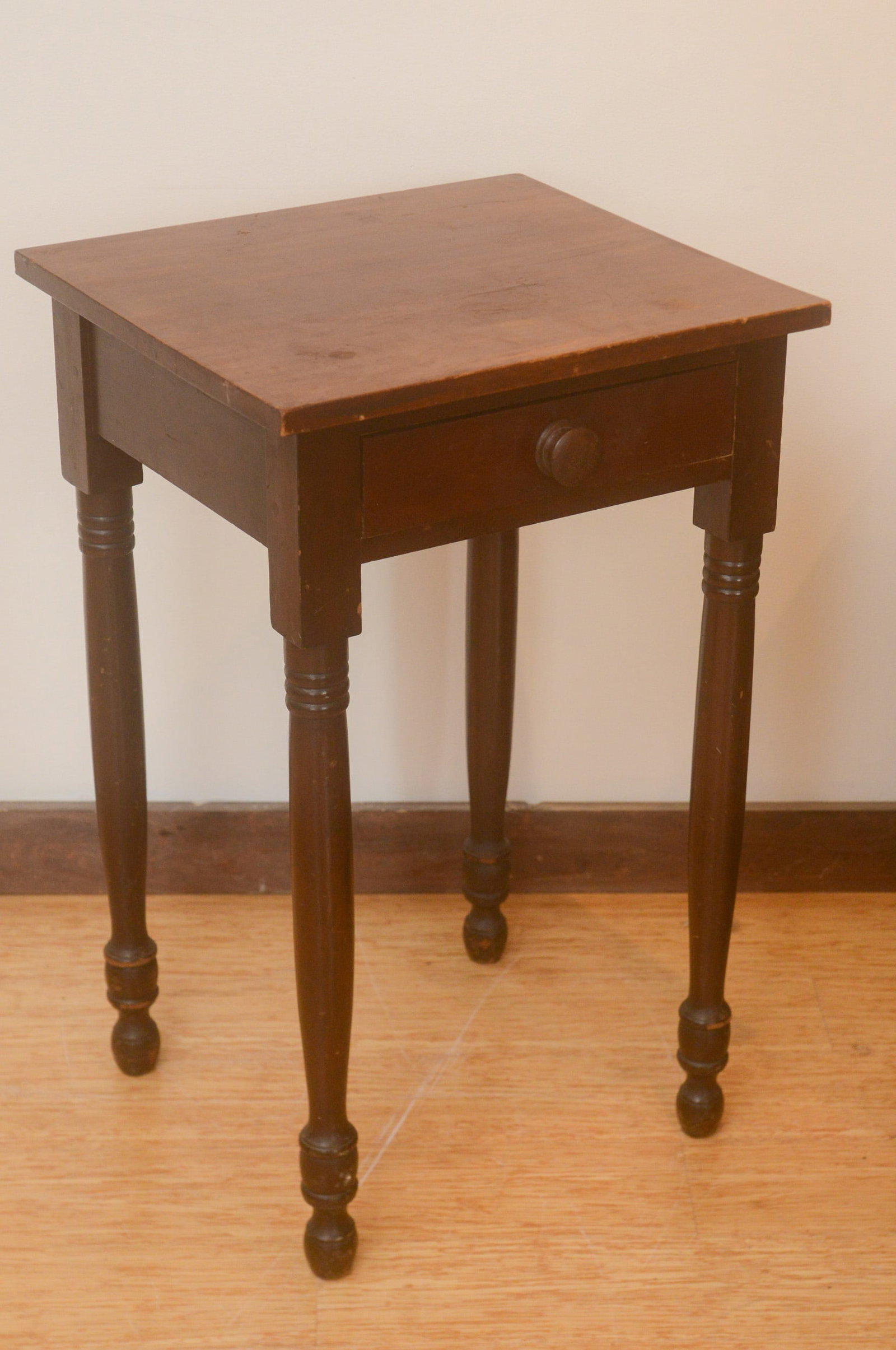 Early 19th C Mahogany Federal One Drawer Stand: Height 28 1/2 inches, width 18 inches, depth 16 1/2 inches.