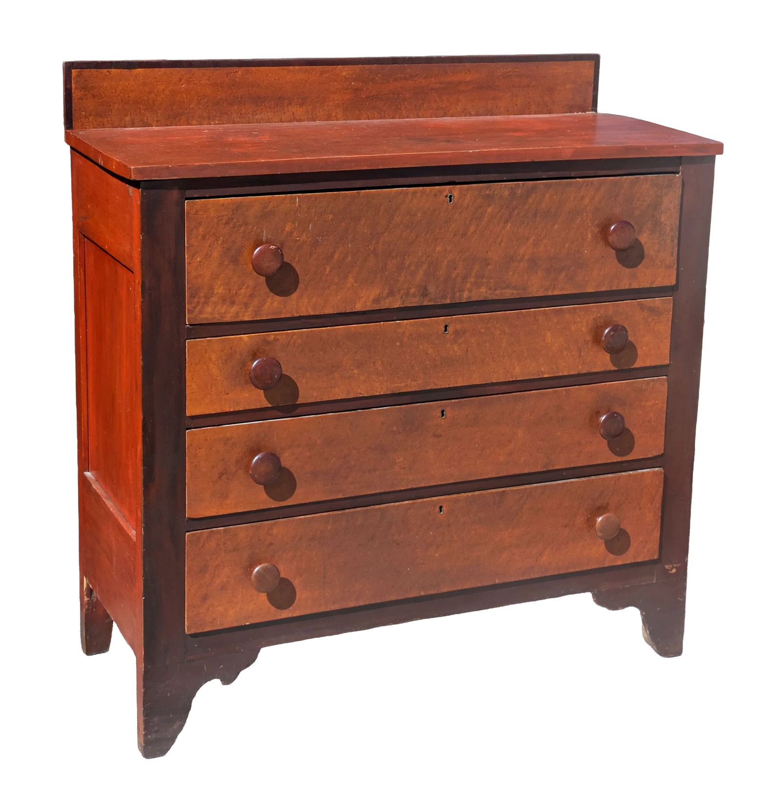 Early 19th C Bird's Eye Maple Chest: Height 39 inches, width 41 1/2 inches, depth 18 inches. Repairs to left front foot, loss to back of backsplash.