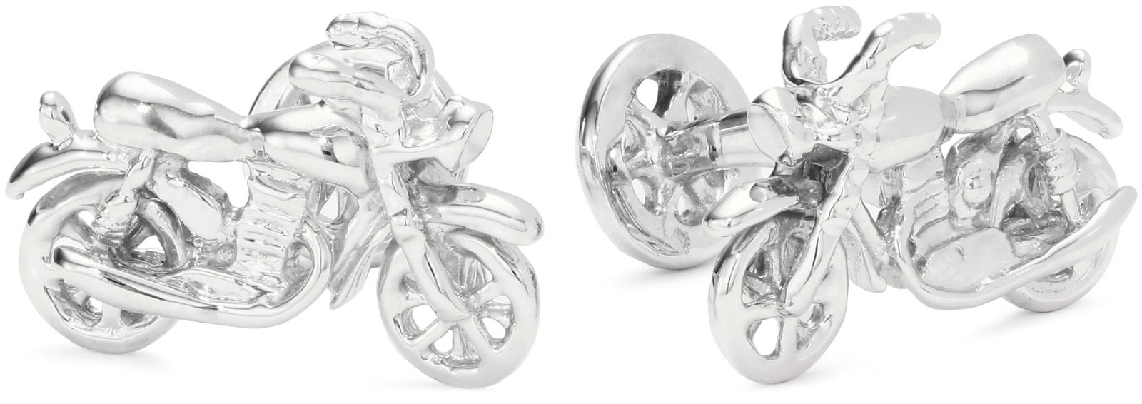 ROTENIER Novelty Sterling Silver Motorcycle and Wheel Cufflinks: Motorcycle-design cufflinks in polished sterling silver Made in the USA