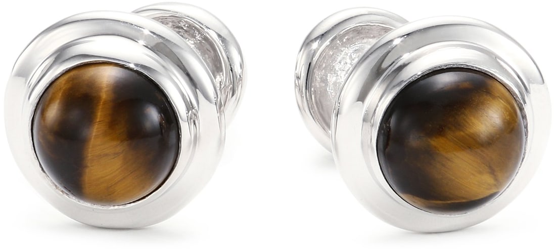 ROTENIER Classic Sterling Silver Globe with Tiger Eye Cufflinks (1 of 2)