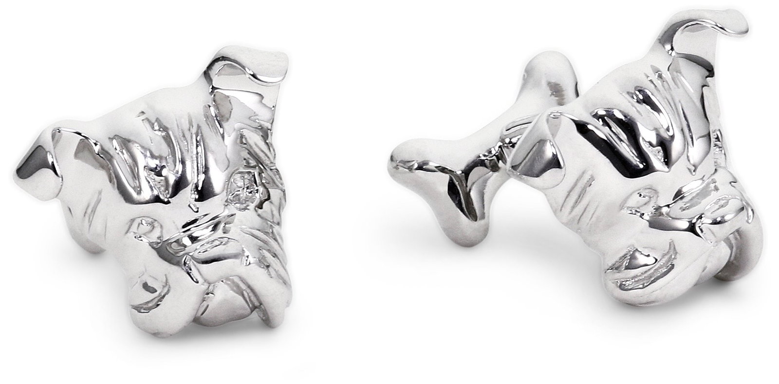 ROTENIER Novelty Sterling Silver Boxer and Bone Cufflinks: Dog-face cufflinks in polished sterling silver Made in the USA