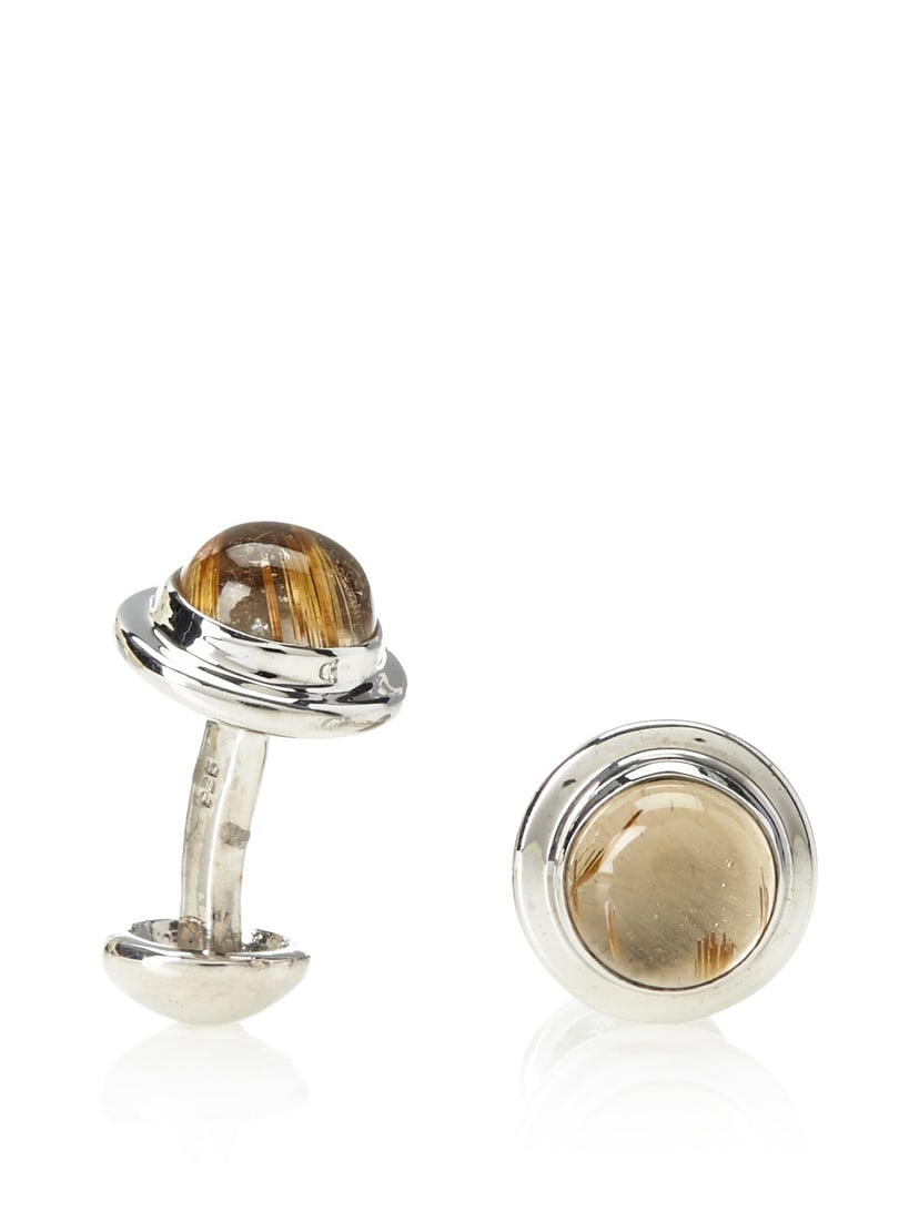 Rotenier Gold Rutilated Quartz Globe Cufflinks: Rotenier Gold Rutilated Quartz Globe Cufflinks