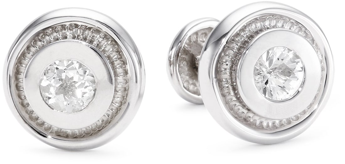 ROTENIER "Classic" Sterling Silver Bearing with White Topaz Cufflinks: Sterling Silver Bearing set with White Topaz Cufflinks Due to the natural elements of white topaz, the stone may vary in color, size or shape. Shaped like a bearing Made in United States