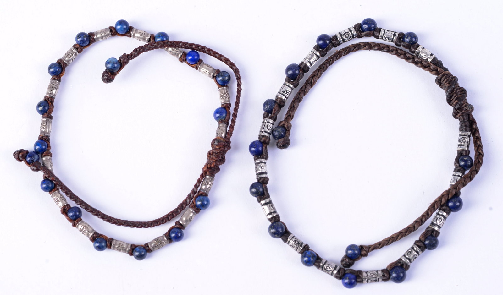 Two Beaded Bracelets.: Possibly with lapis and silver. Width of bracelet 2.25 inches.