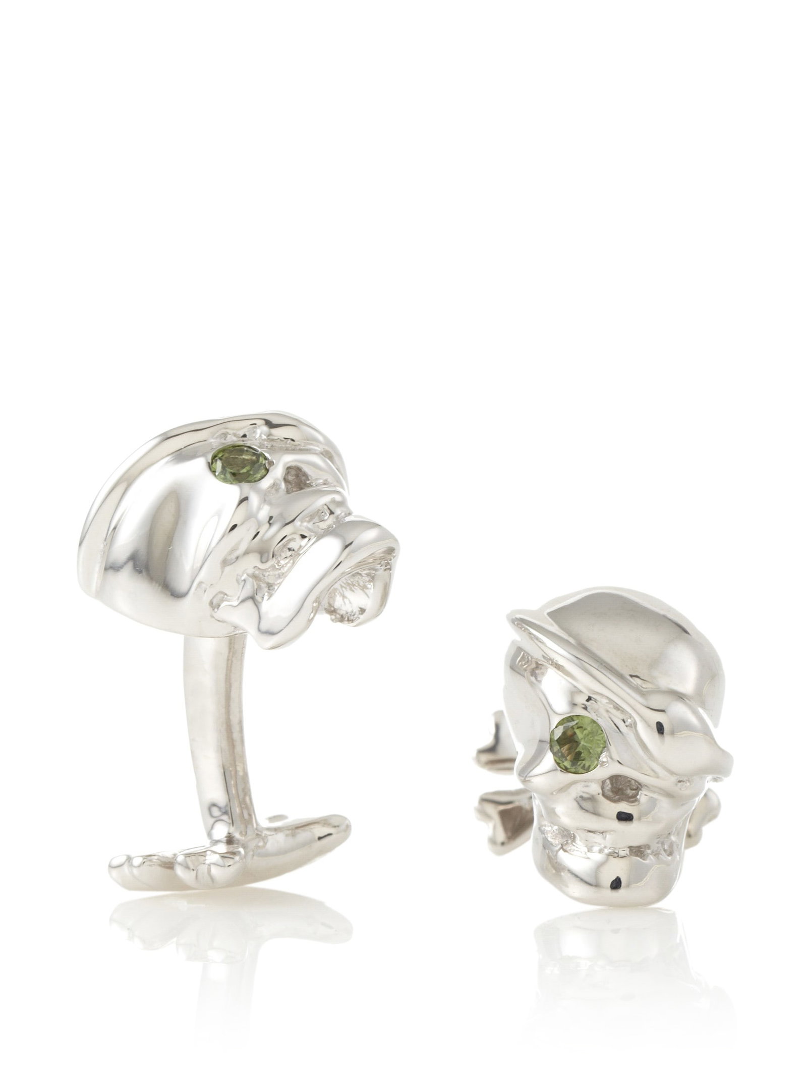 Robin Rotenier Green Sapphire Pirate Skull and Crossbones Cufflink: Robin Rotenier Green Sapphire Pirate Skull and Crossbones Cufflink