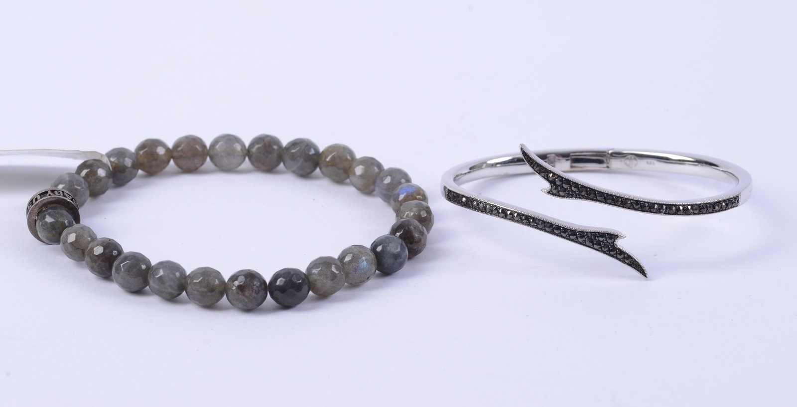 Jan Leslie Sterling Bracelet and King Baby Silver and Labradorite Bracelet.: Width of beaded bracelet 2.5 inches.