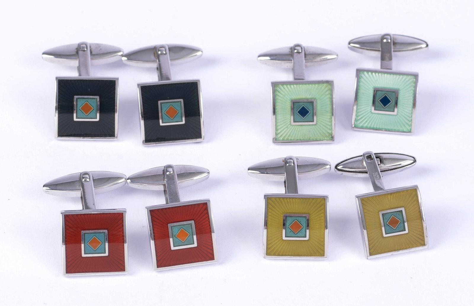 Four Pairs Jan Leslie Sterling Cufflinks.: Square design.